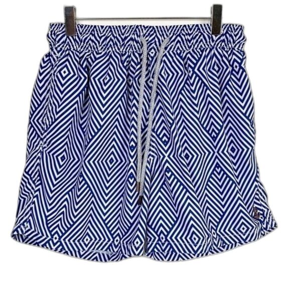 Retromarine‎ New York Boys Size Medium Geometric Blue Boys Swim Trunks with Mesh - Picture 2 of 14